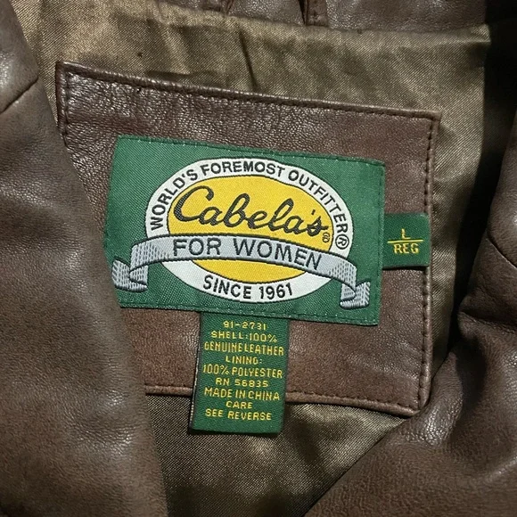 Cabela’s Brown Leather Jacket with Textured Details Sz L - Picture 8 of 12